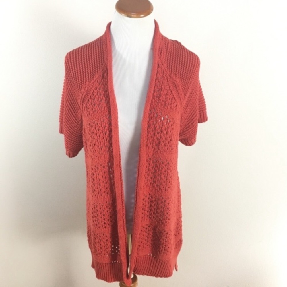 Anthropologie Guinevere Red Crochet Open Drape Cardigan Sweater Women’s Sz Large
